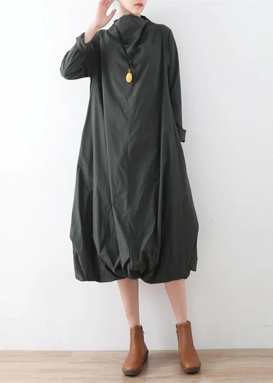 2024 autumn tea green cotton dresses original design baggy caftans plus size gown