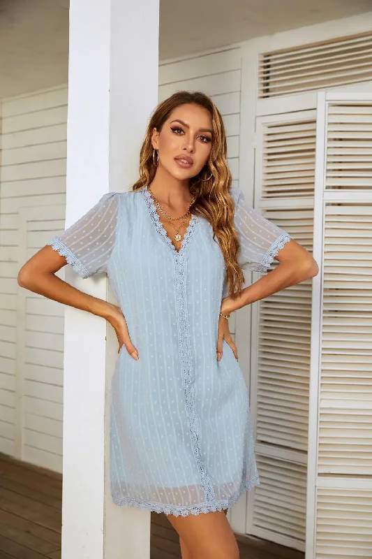 TastyHottie - V-NECK SHORT-SLEEVED POLKA-DOT LACE DRESS