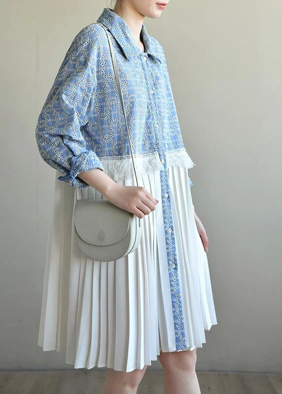 Boho Blue Print Patchwork Spring Vacation Dress