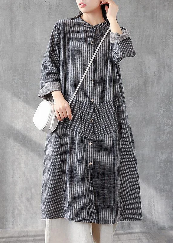 Chic gray striped linen Tunics stand A line skirts Art  Dresses