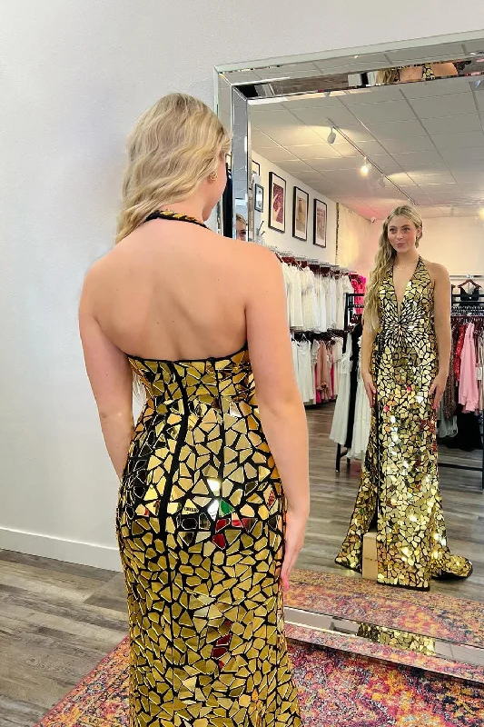 Darya|Sparkly Halter Mermaid Sequins Prom Dress With Split
