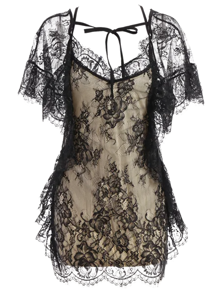 TastyHottie - Flounced See-Through Lace Dress