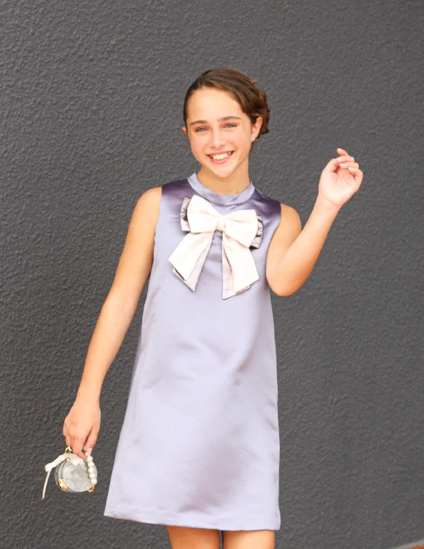 LAVENDER|BLUE SATIN BOW DRESS