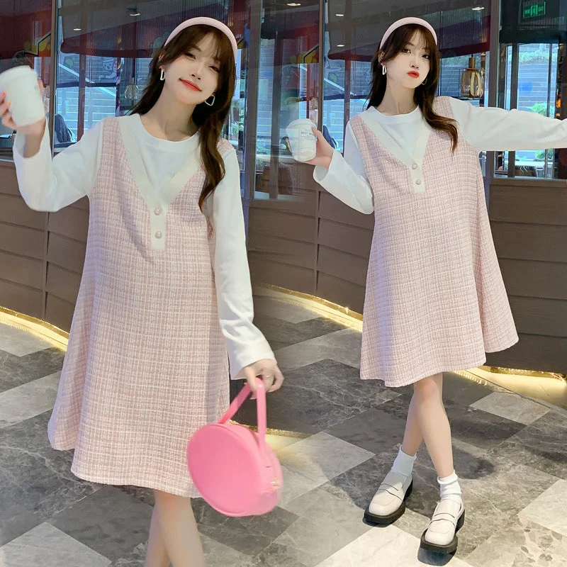 NiDELL Autumn Clothes for Pregnant Women Fashion . New plus Size Spring and Autumn Dress Fake Two-Piece Suit