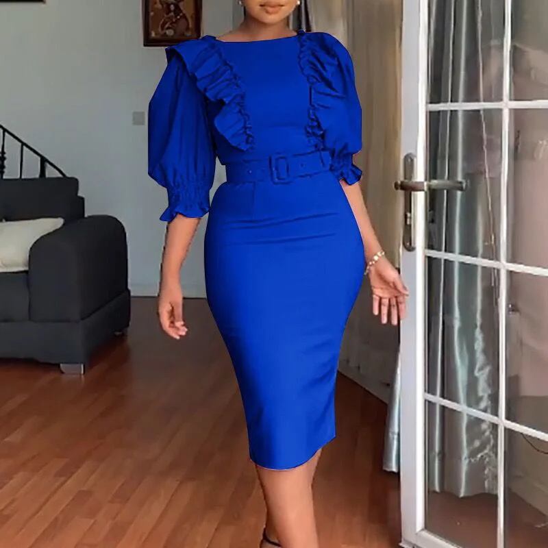 NiDELL D097 Amazon Independent Station Cross-Border Women's Clothing New Elegant Slim Office Large Size Africa European and American Style Dress