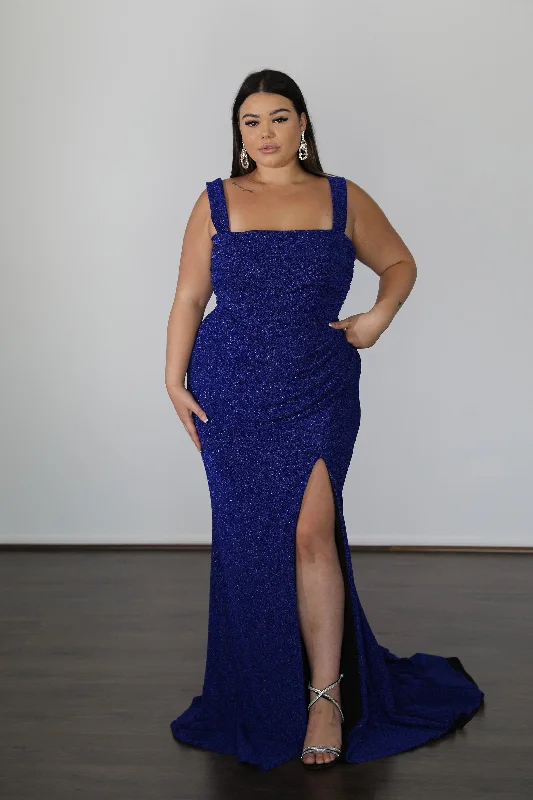 Once Labeled Designer AMBER Metallic Jersey Curve & Plus Size Formal Dress