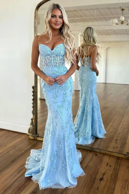 Evie |Mermaid Strapless Lace Prom Dress With Appliques