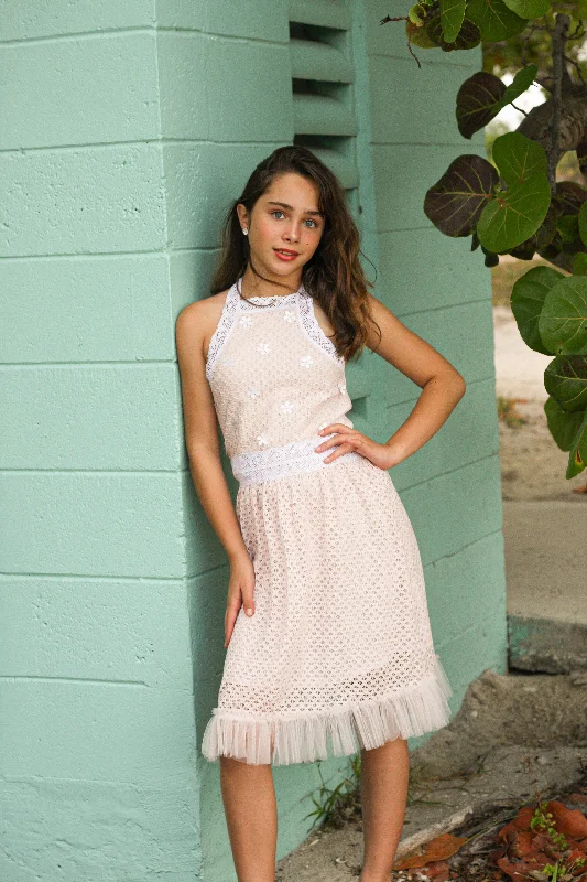SOFT PINK LACE HALTER DRESS