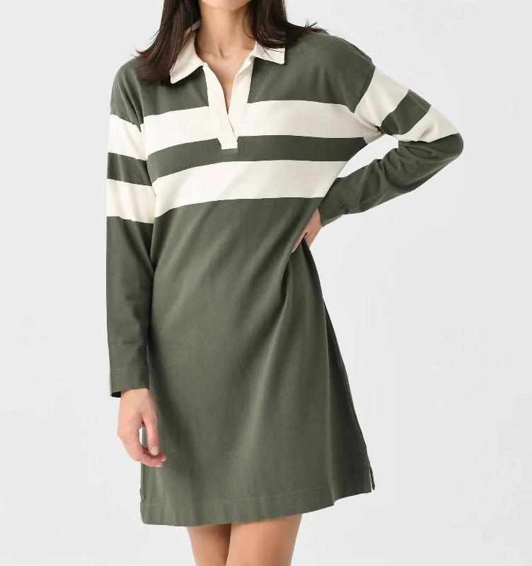 Sport Jersey Polo Dress In Green Open Stripe