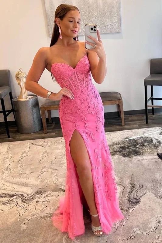 Nyomi |Mermaid Strapless Corset Lace Prom Dress with Slit