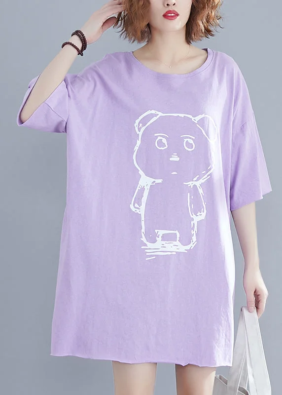 Women Purple Oversized Print Cotton Dresses Summer