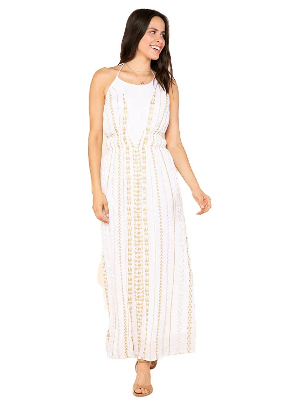 Zaylee Womens Metallic Embroided Halter Dress
