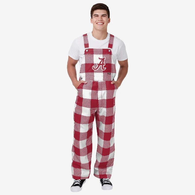 Alabama Crimson Tide Mens Plaid Bib Overalls Cropped Wide-Leg Overalls