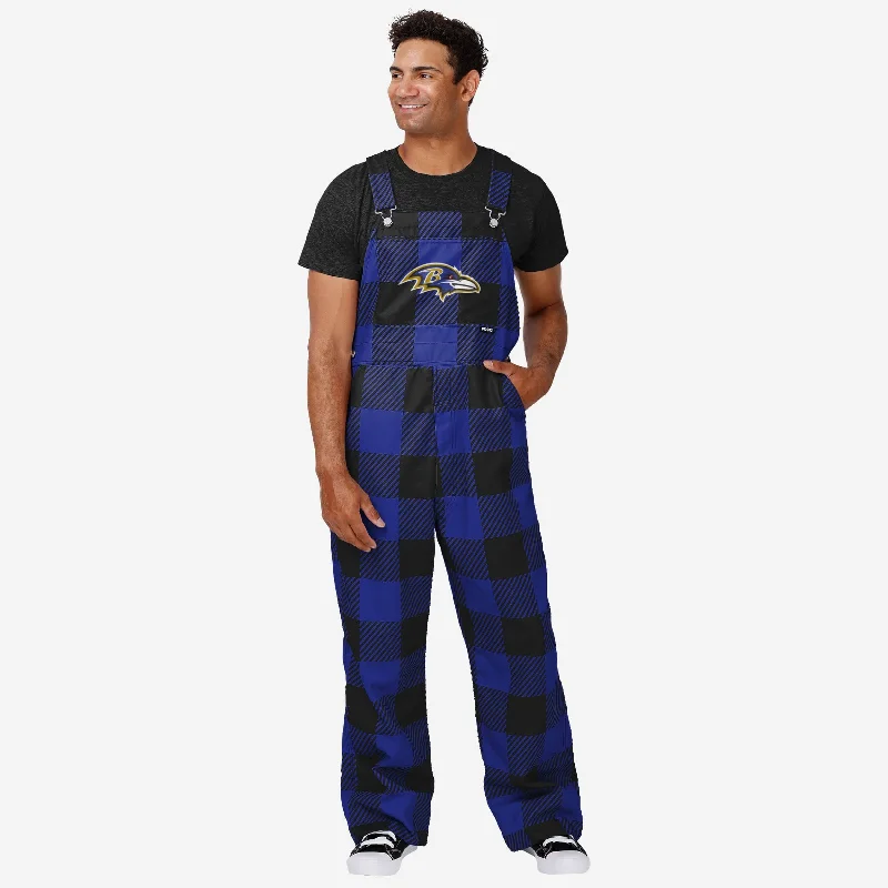 Baltimore Ravens Mens Plaid Bib Overalls Button-Up Corduroy Overalls
