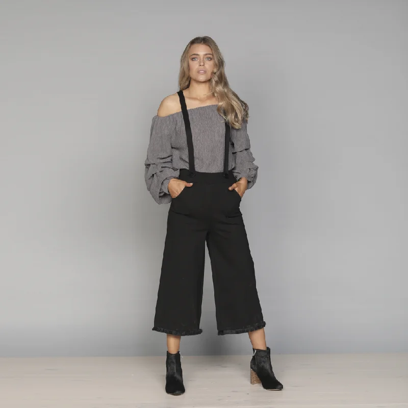 Brave & True - Pants - Getaway Overalls Black Cropped Cotton Overalls