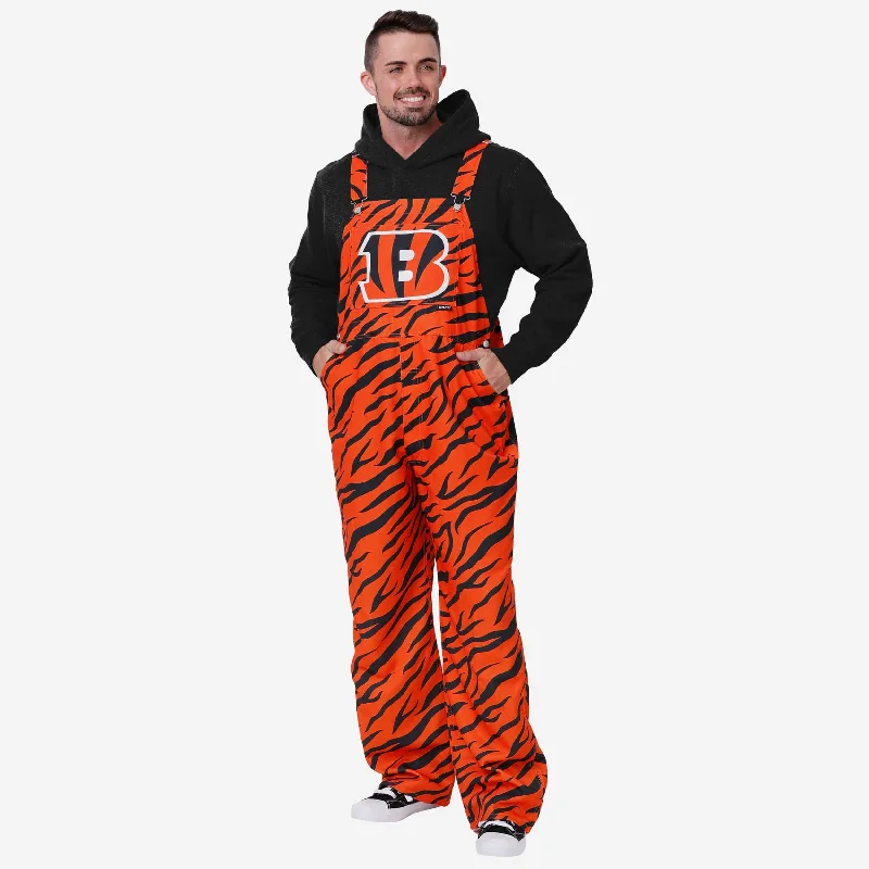 Cincinnati Bengals Mens Tiger Stripe Thematic Bib Overalls Sleeveless Fitted Overalls