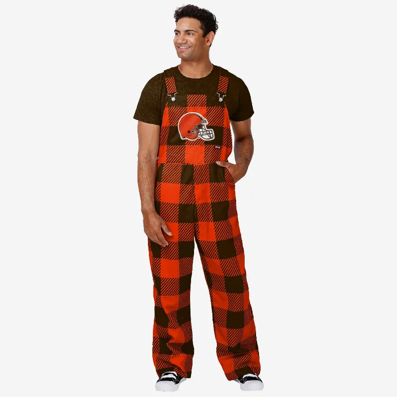 Cleveland Browns Mens Plaid Bib Overalls Layered Effect Jumpsuit