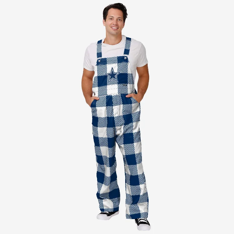 Dallas Cowboys Mens Plaid Bib Overalls Short-Sleeve Denim Jumpsuit