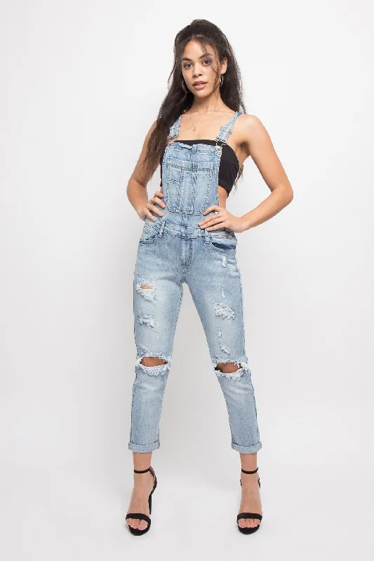 Destroyed Denim Overalls Utility Pocket Jumpsuit