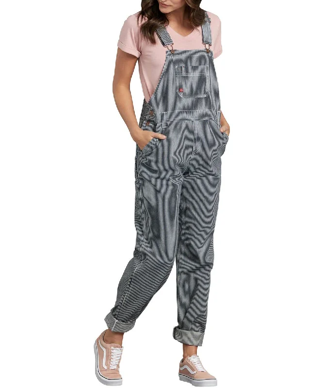 Dickies Women's Relaxed Fit Bib Overalls - Hickory Stripe Lightweight Summer Overalls