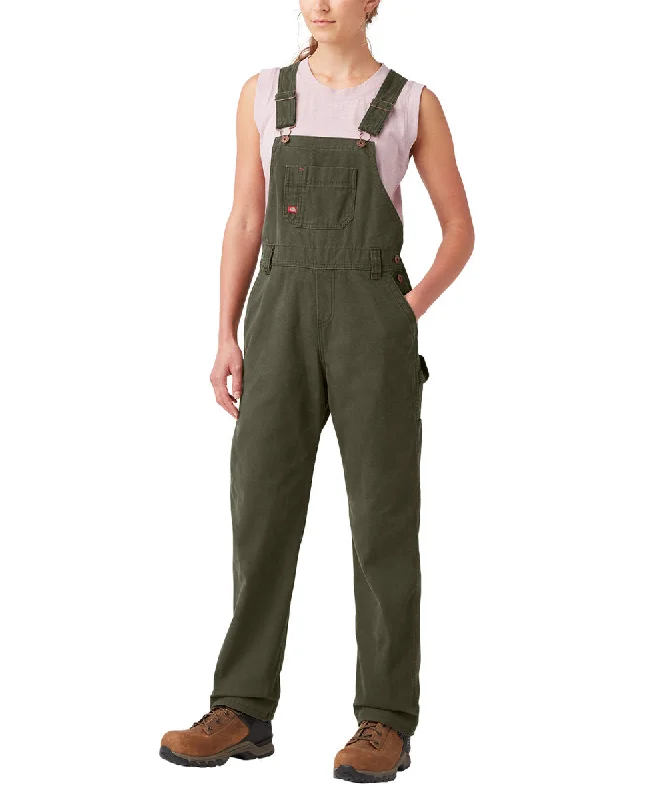 Dickies Women's Relaxed Fit Bib Overalls - Rinsed Moss Duck Cropped Denim Overalls