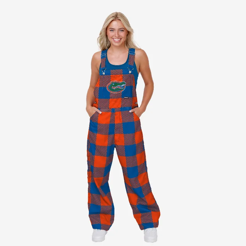 Florida Gators Womens Plaid Bib Overalls Casual Loose Jumpsuit