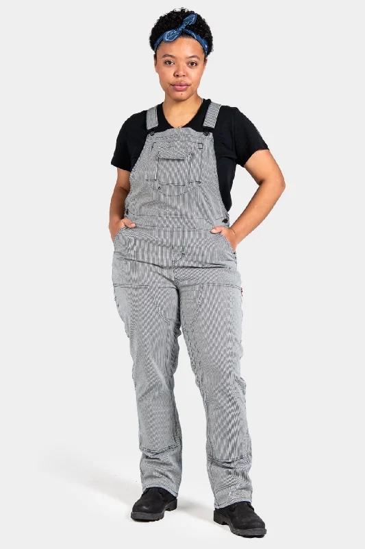 Freshley Overalls For Women in Indigo Stripe Denim Wide Strap Overalls