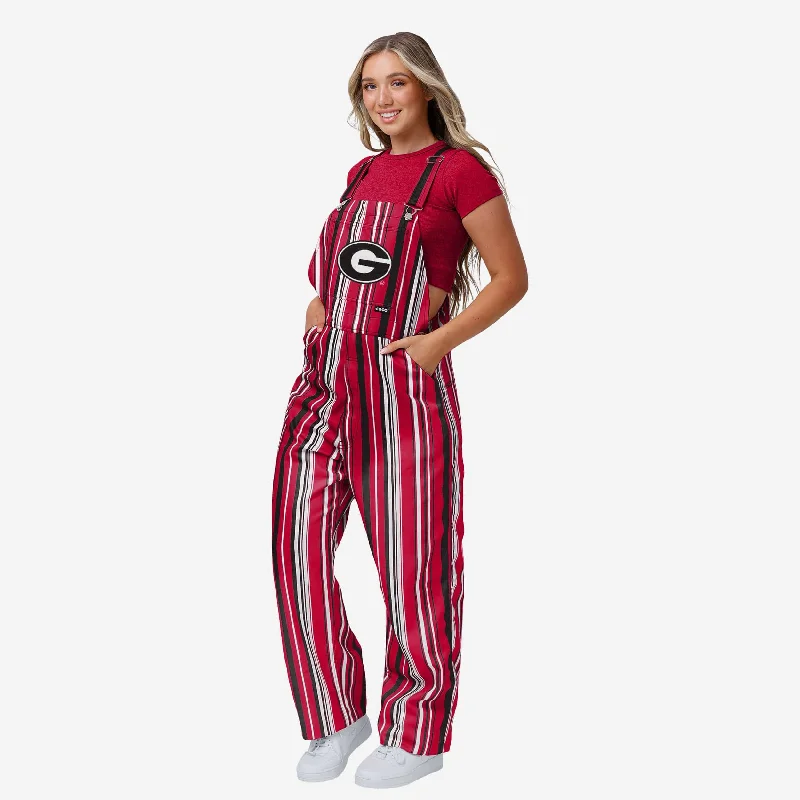 Georgia Bulldogs Womens Hyper Stripe Bib Overalls One-Shoulder Elegant Jumpsuit