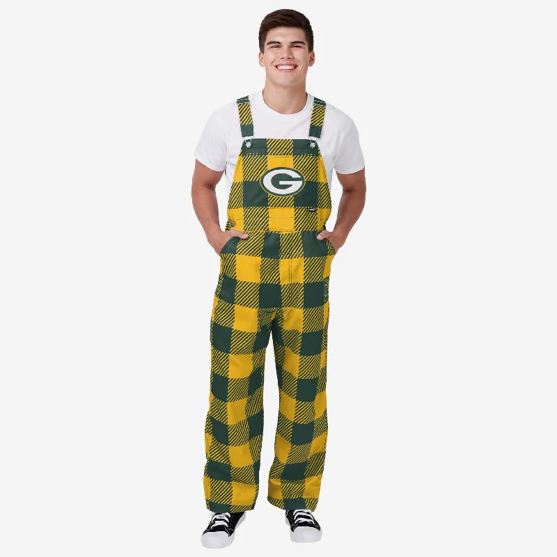 Green Bay Packers Mens Plaid Bib Overalls Strappy Linen Jumpsuit
