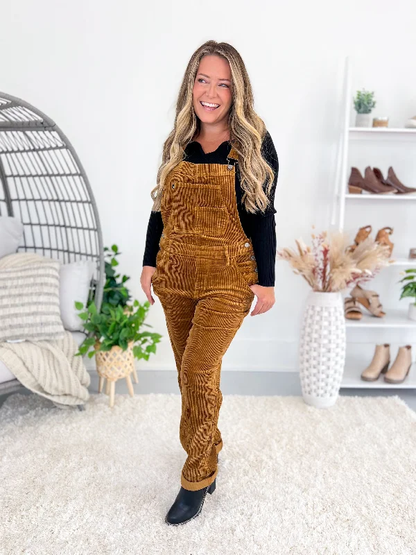 Judy Blue Overdyed Corduroy Straight Leg Overalls  - Final Sale Striped Casual Jumpsuit