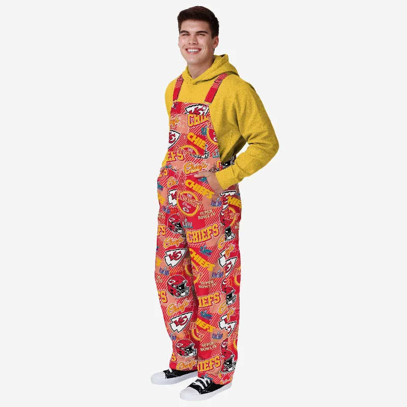 Kansas City Chiefs Mens Historic Print Bib Overalls Utility Pocket Jumpsuit