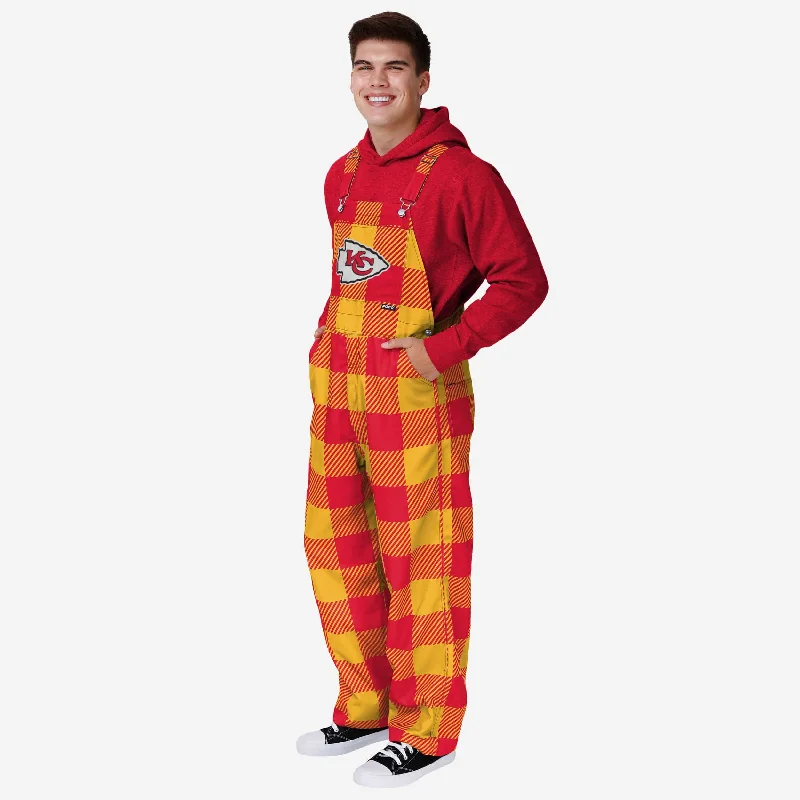 Kansas City Chiefs Mens Plaid Bib Overalls Urban Denim Jumpsuit
