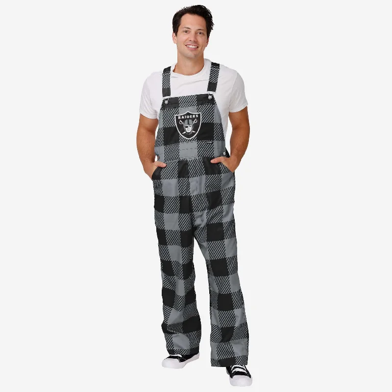 Las Vegas Raiders Mens Plaid Bib Overalls Classic Washed Denim Overalls