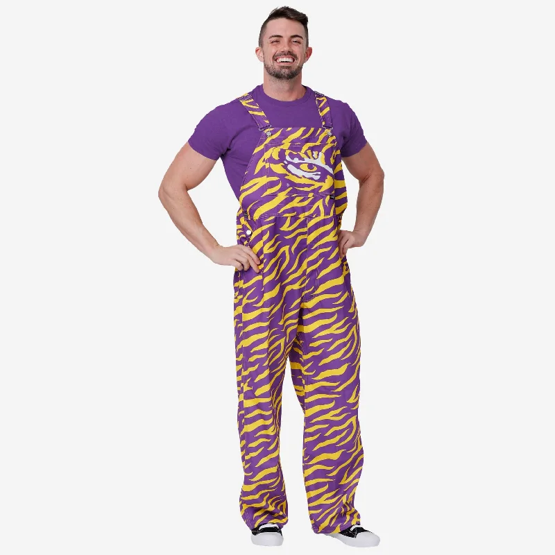 LSU Tigers Mens Tiger Stripe Thematic Bib Overalls Patch Pocket Overalls
