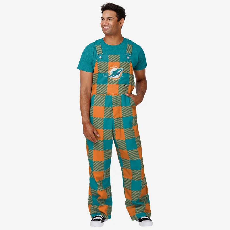 Miami Dolphins Mens Plaid Bib Overalls Rolled Hem Overalls