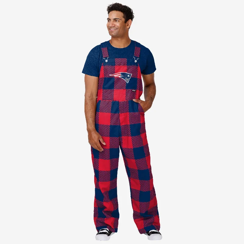 New England Patriots Mens Plaid Bib Overalls Utility Zip-Front Overalls