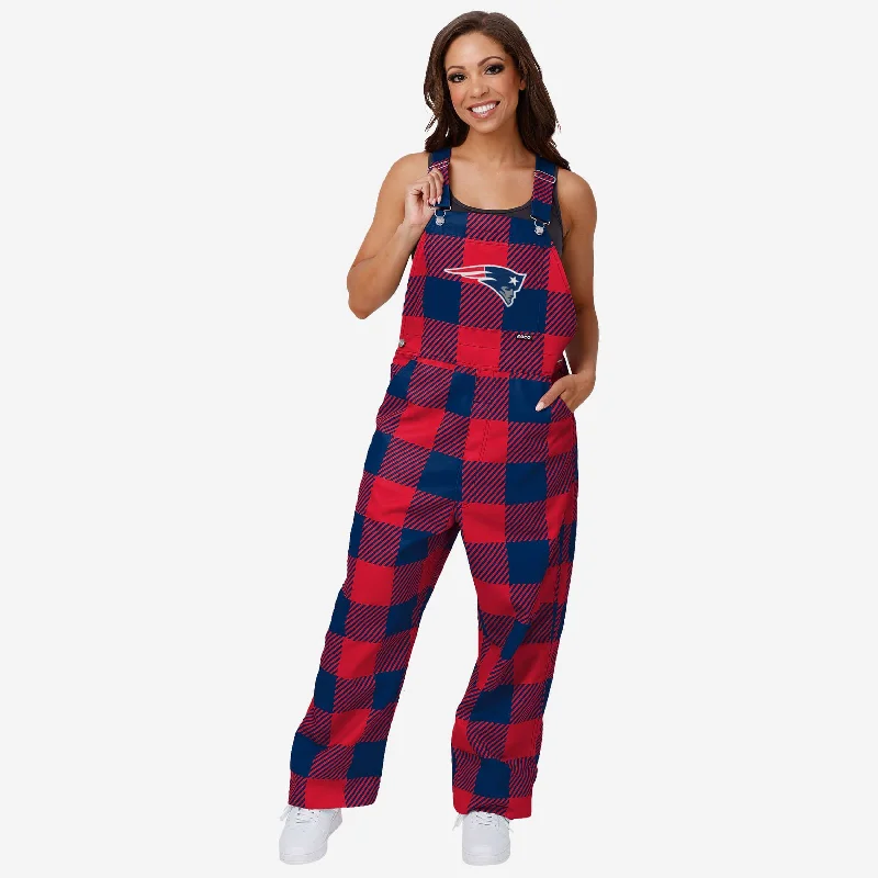 New England Patriots Womens Plaid Bib Overalls Sleeveless Summer Overalls