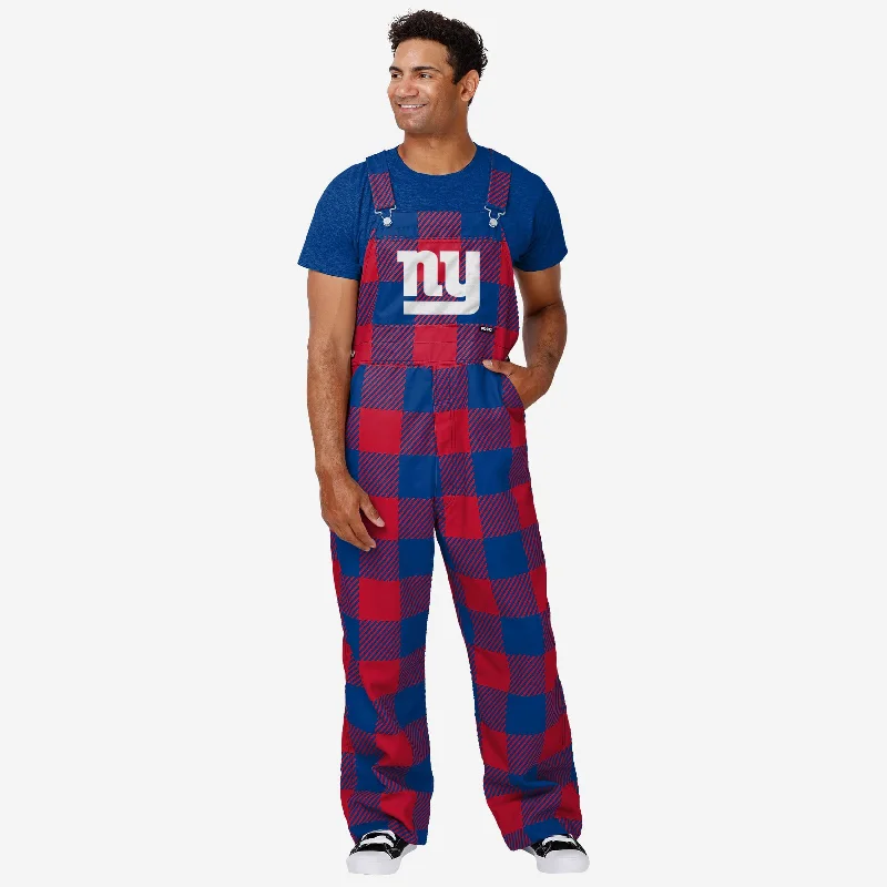New York Giants Mens Plaid Bib Overalls Casual Roll-Up Overalls