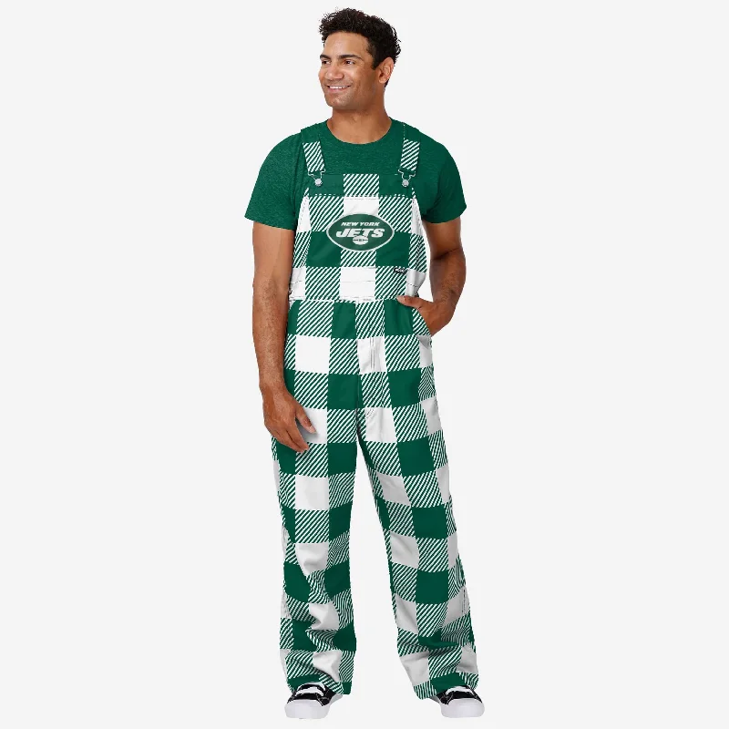 New York Jets Mens Plaid Bib Overalls Long Sleeve Jumpsuit