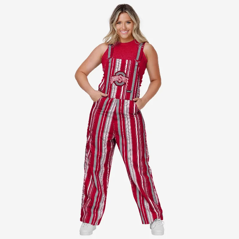 Ohio State Buckeyes Womens Hyper Stripe Bib Overalls Trendy Wide-Leg Overalls