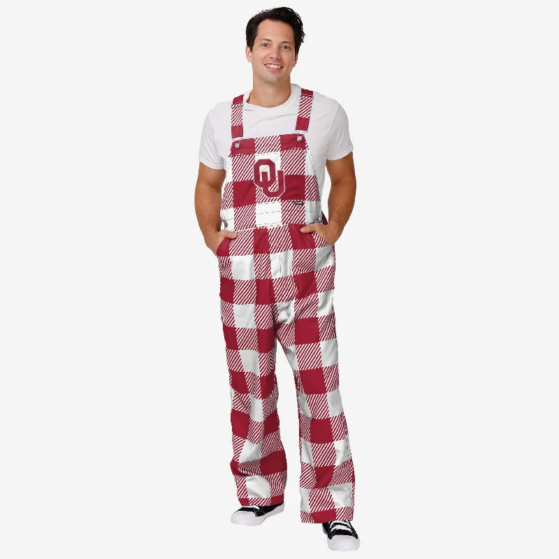Oklahoma Sooners Mens Plaid Bib Overalls Trendy Tie-Waist Jumpsuit