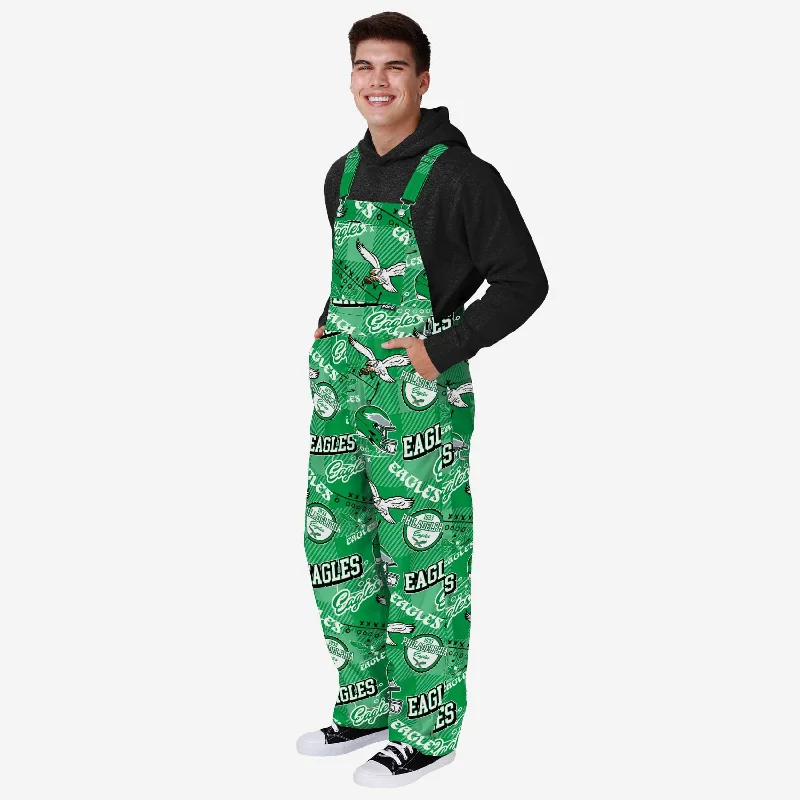 Philadelphia Eagles Mens Historic Print Bib Overalls Layered Tee Jumpsuit