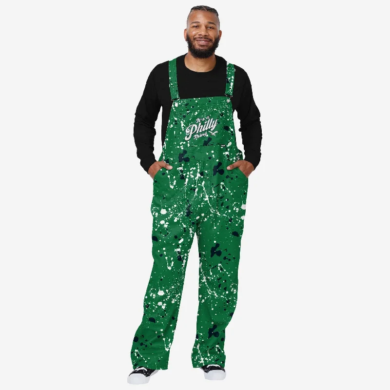 Philadelphia Eagles Mens Kelly Green Paint Splatter Bib Overalls Deep V-Neck Jumpsuit