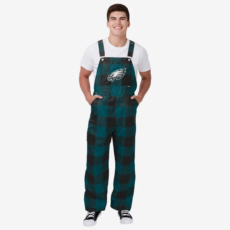Philadelphia Eagles Mens Plaid Bib Overalls Ruffled Shoulder Overalls