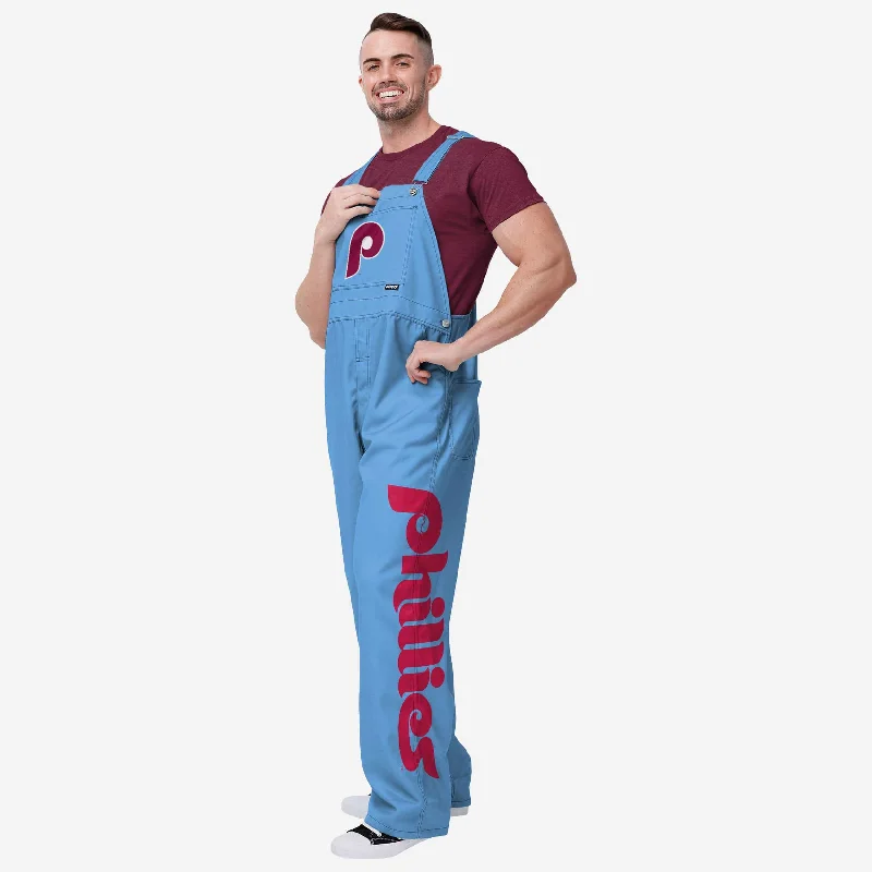 Philadelphia Phillies Mens Powder Blue Big Logo Bib Overalls Feminine Tie-Back Jumpsuit