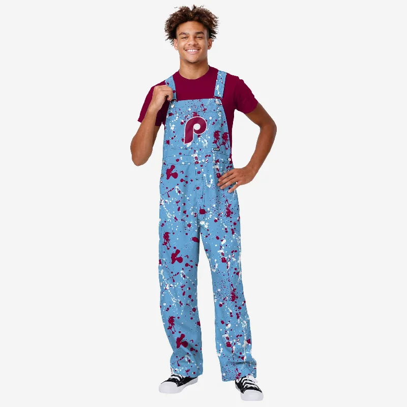 Philadelphia Phillies Mens Powder Blue Paint Splatter Bib Overalls Draped Wide-Leg Jumpsuit