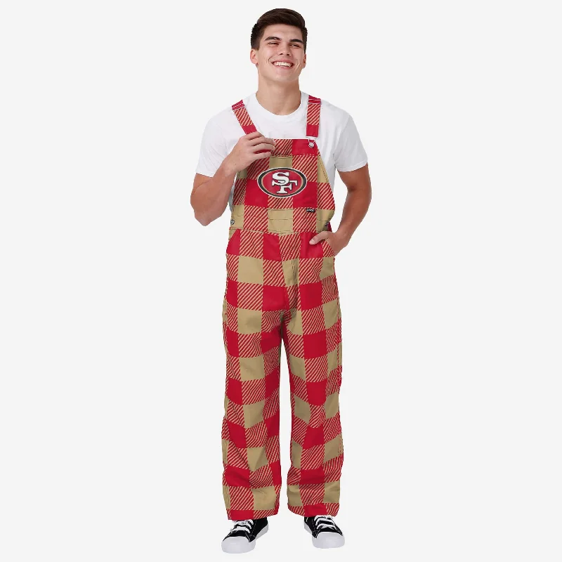 San Francisco 49ers Mens Plaid Bib Overalls Elegant Drape Jumpsuit