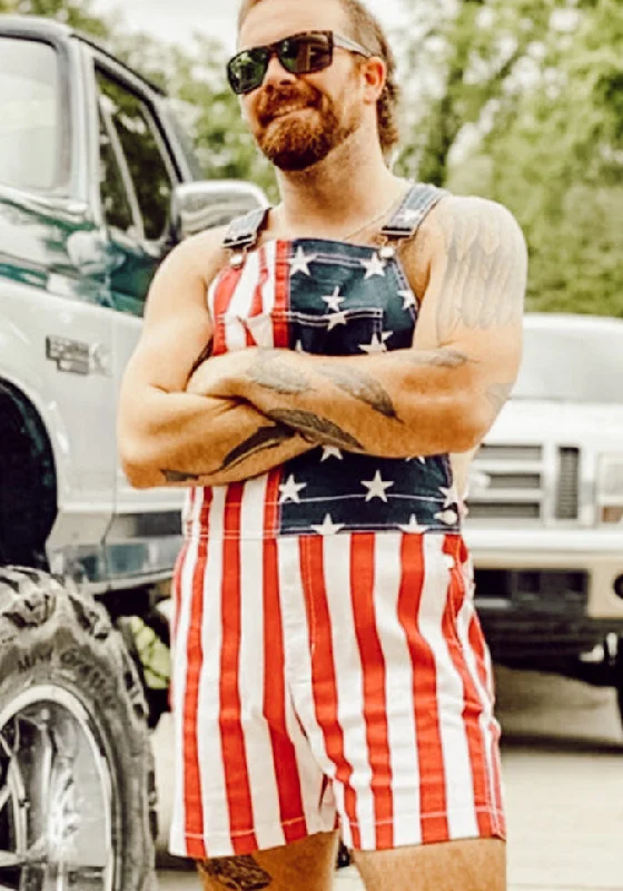 Unisex American Flag Short Overalls Elegant Tailored Jumpsuit