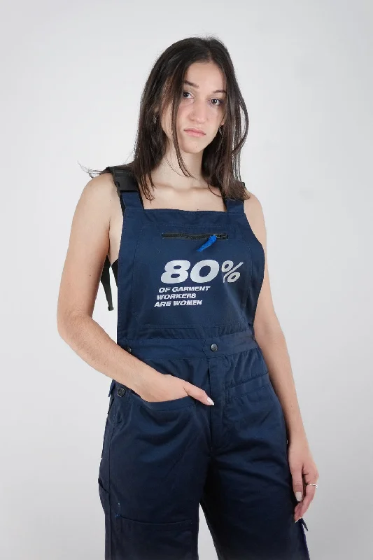 Vintage Reworked Reflective Navy Overalls Elegant Satin Jumpsuit