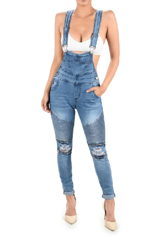 Women's Biker Denim Overalls Side Button Overalls